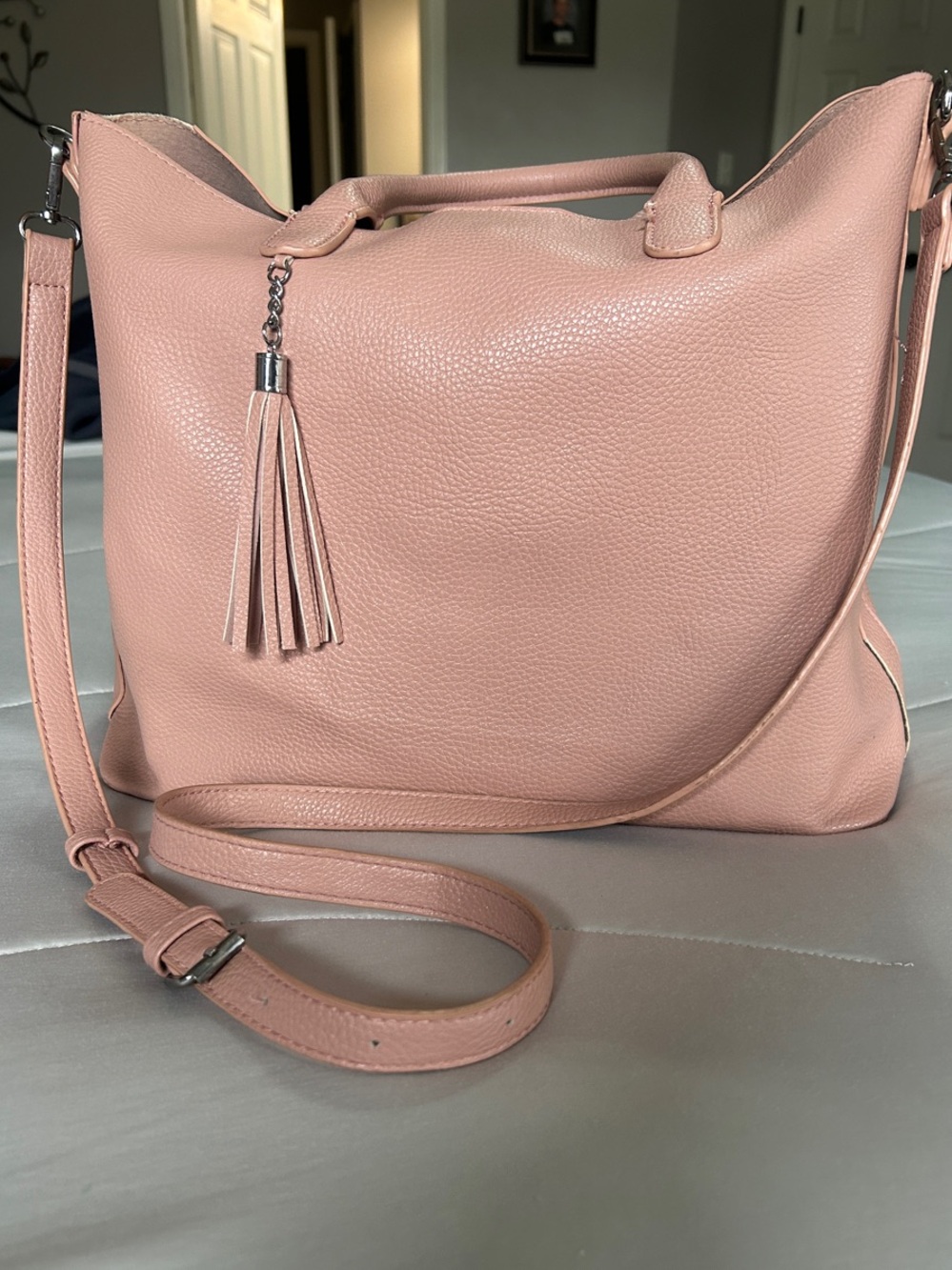 Women's Blush Pink Tassel Tote Shoulder Bag